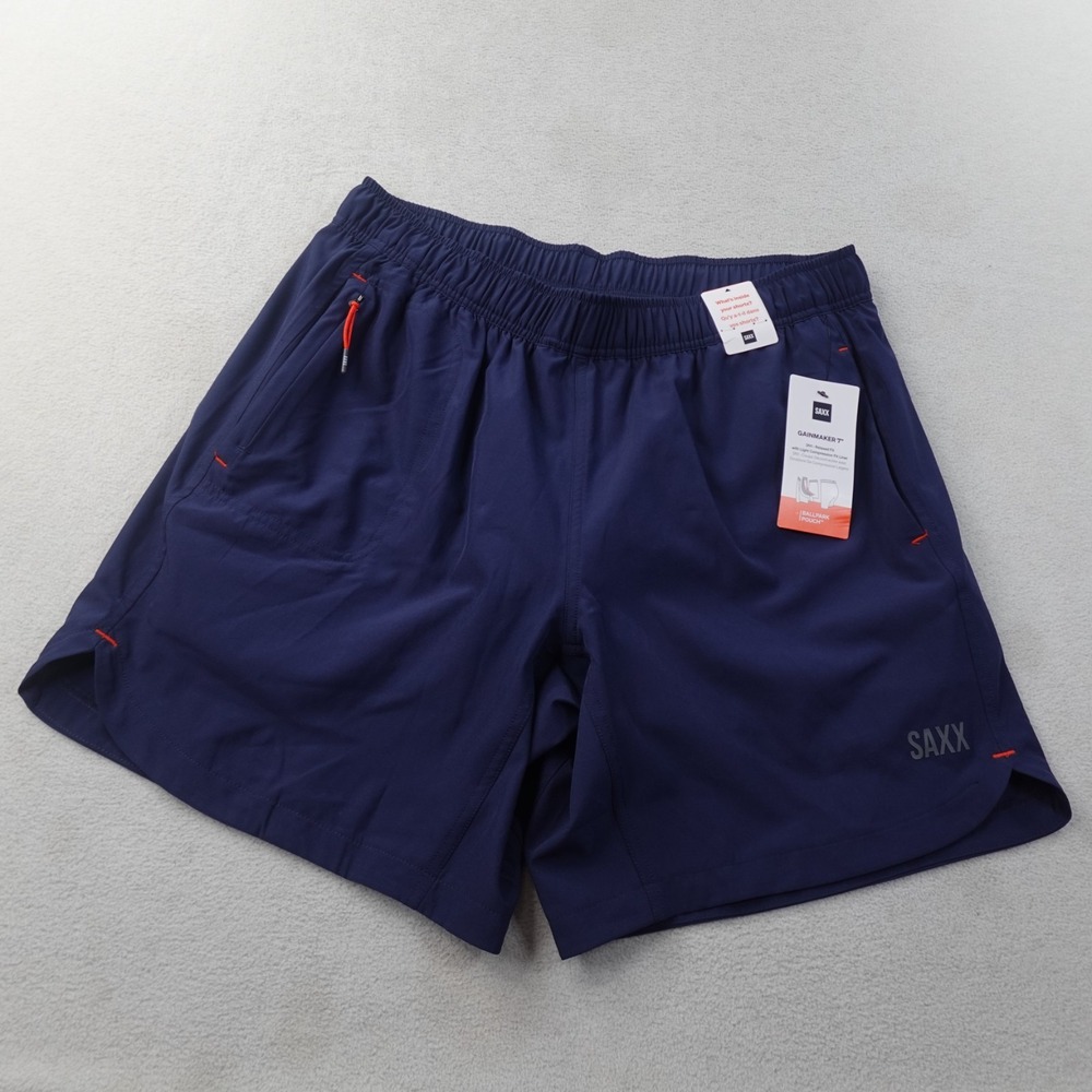 SAXX Gainmaker 2N1 Shorts Mens L Navy 7" Lined BallPark Pouch NWT
